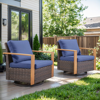 Kelyse Wicker Outdoor Patio Swivel Glider Rocker Chairs With Cushions（Set of 2）