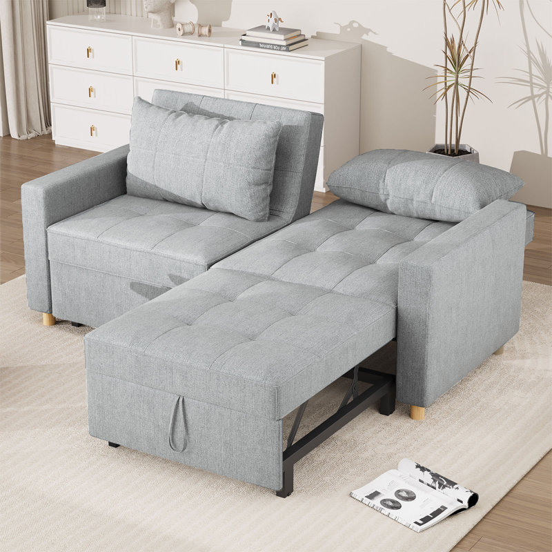 Borchert 2 Seater Fabric Sofa Bed, Grey Linen
