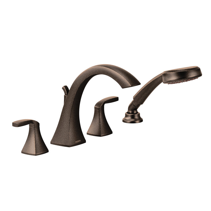 Voss Double Handle Deck Mounted Roman Tub Faucet Trim with Handshower, Oil Rubbed Bronze