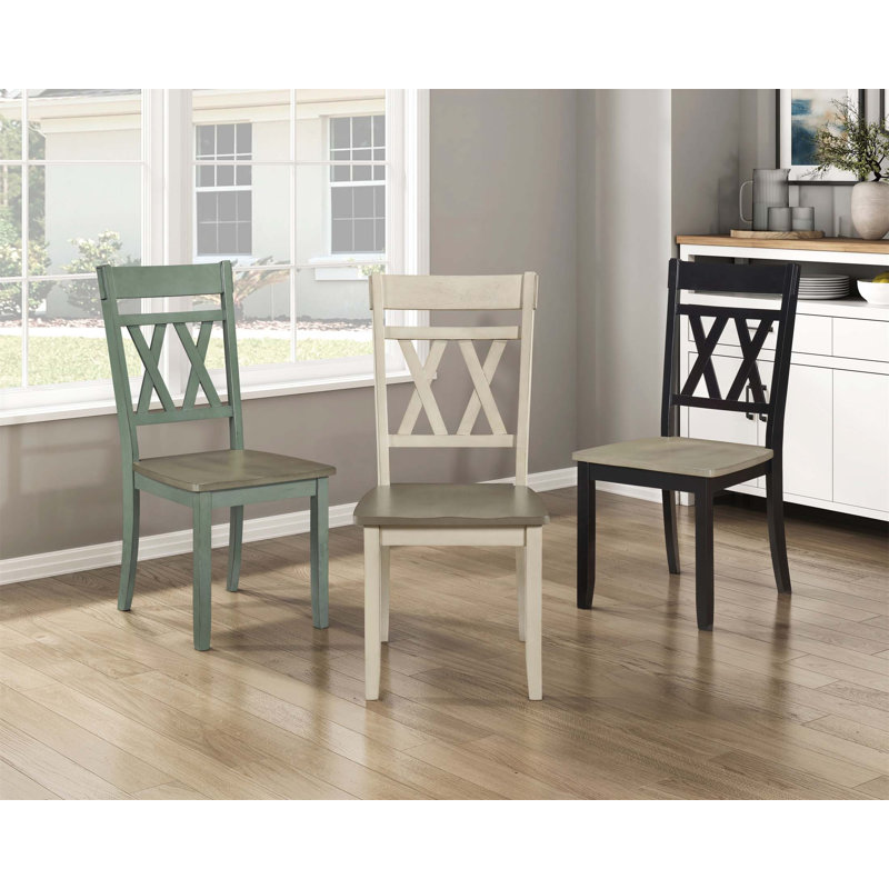 Ensemble de chaises d'appoint de conception moderne 2 pièces avec structure en bois, dossier en X classique et finition deux tons pour une salle à manger contemporaine