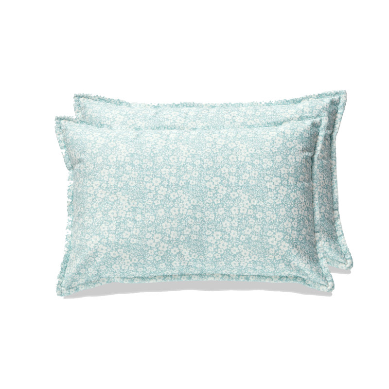 Leaf Floral Feather Reversible Throw Pillow, Sea Blue