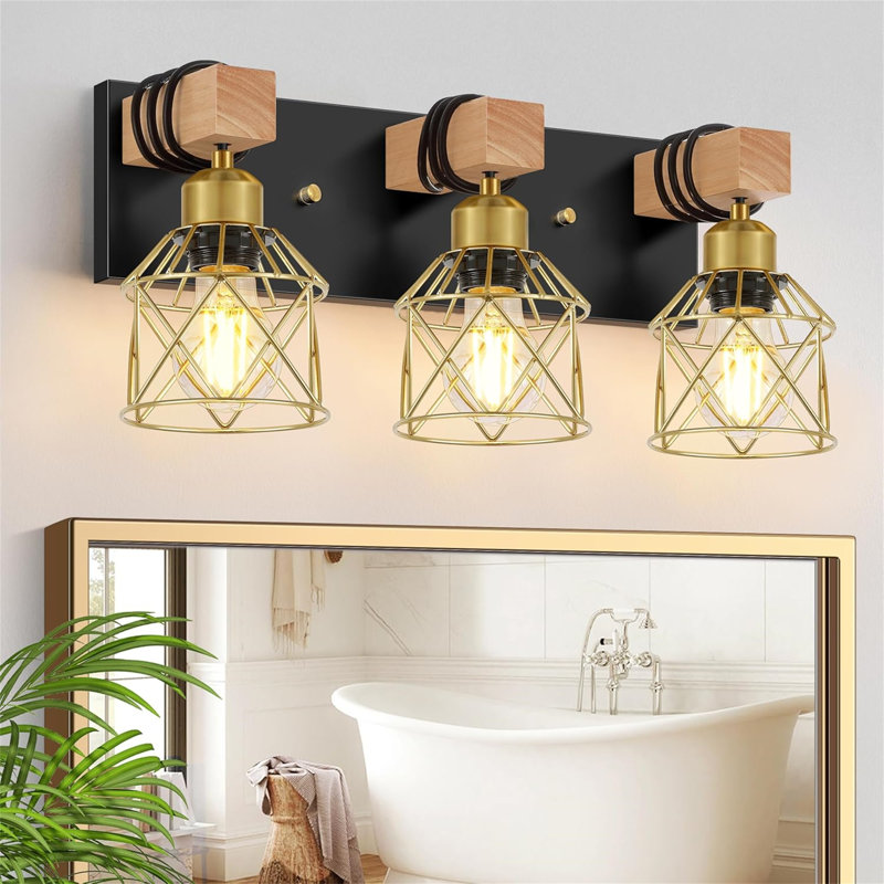 Éclairage de meuble-lavabo à intensité variable, Trois lumières, Doré