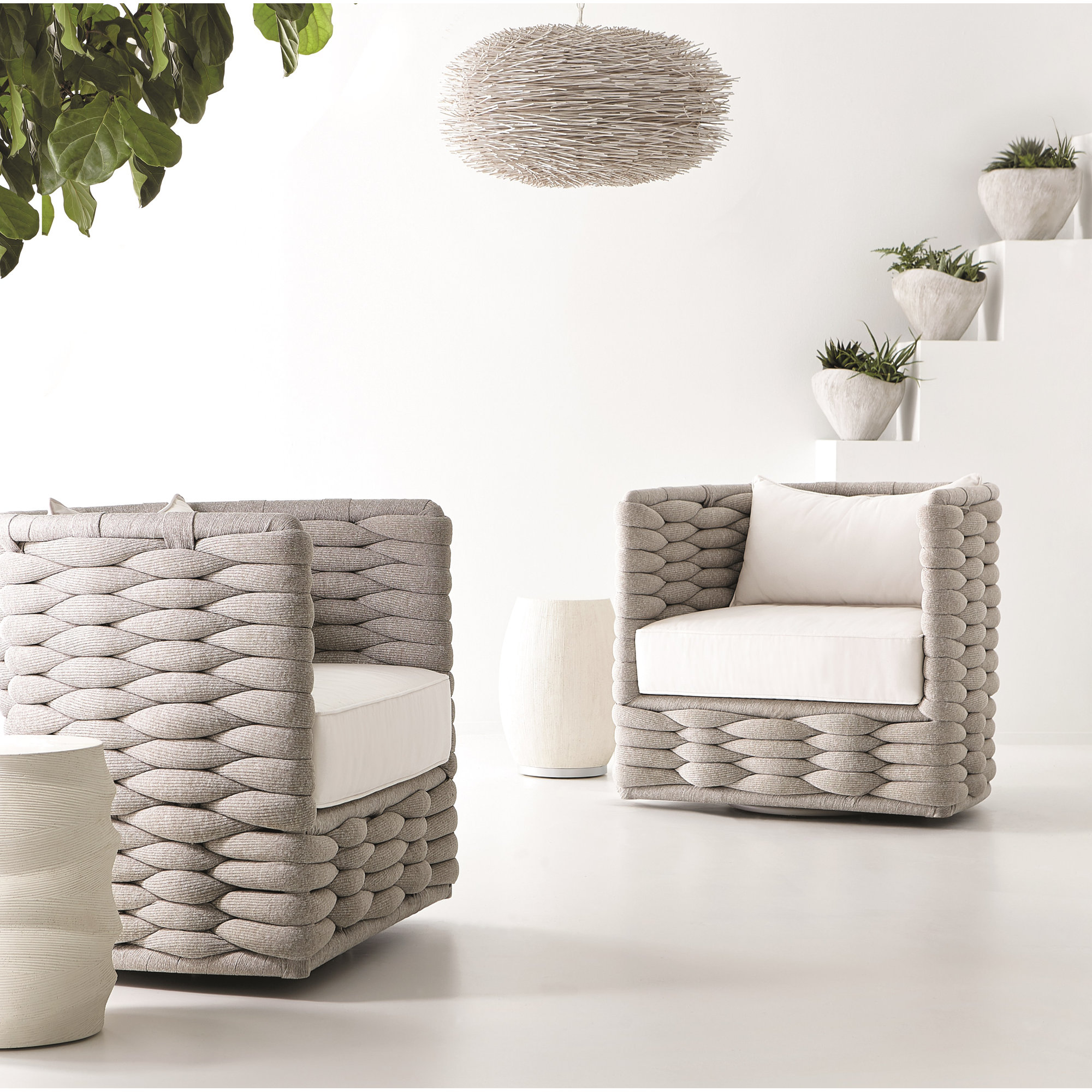 Bernhardt Wailea Outdoor Swivel Chair, Gray