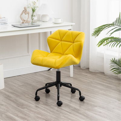 Diamond Tufted Adjustable Swivel Office Chair, Yellow