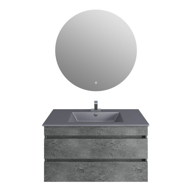 Meuble-lavabo en granite 36 po, lavabo gris mat, miroir Moon