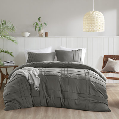 Harris Grey Soft Washed Pinch Pleated 3-Piece King Duvet Cover Set