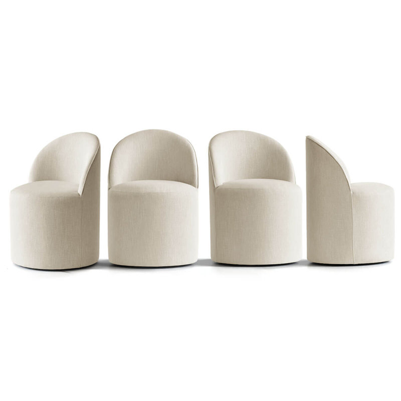 Upholstered Linen Barrel Swivel Dining Chair With Hidden Casters (Set of 4), Beige