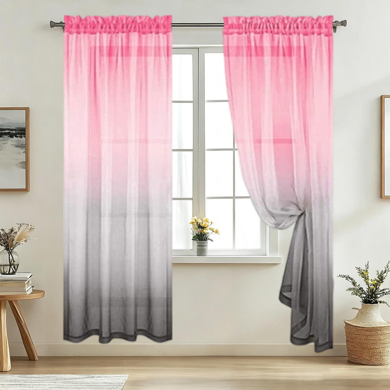 Kbndieu Two-Tone Gradient Sheer Curtains with Rod-Through Designs  Stylish Concise Curtains  Breathable Sheer Curtains for Bedrooms and Living Rooms