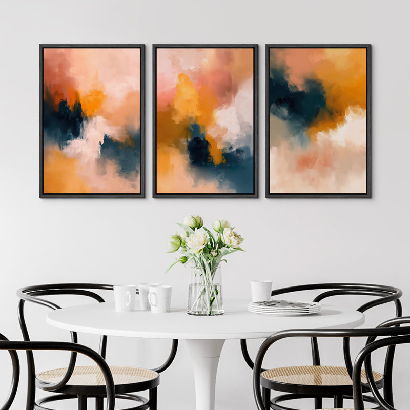 Abstract Colorful Strokes " Orange Navy Triptych Bright Abstract Modern Colourful Paint Strokes Cool Artwork Pictures " 3 - Pieces