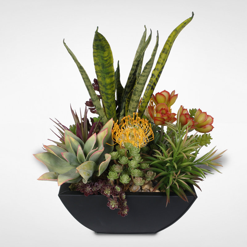 Faux Succulent in Metal Planter
