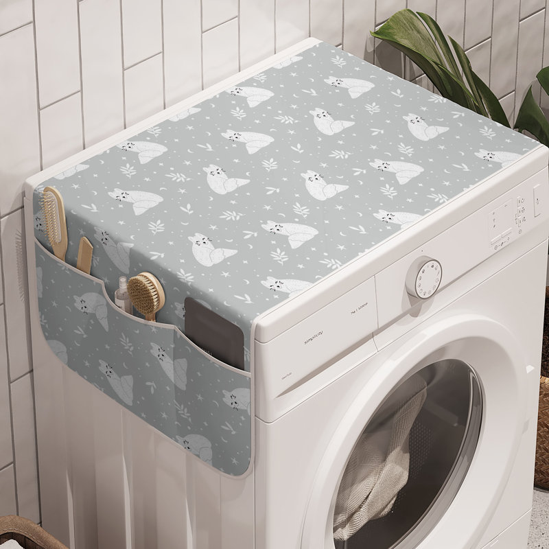 East Urban Home Jungle Babies Washing Machine Organizer Pack of 2 47" x 18.5" Pale Grey and White