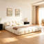 Très grande base de lit tapissier très grande taille en chenille, tête de lit épaisse incurvée et pied de lit enveloppé, lit à profil bas, pas de sommier requis, assemblage facile, beige-854956820-854956823