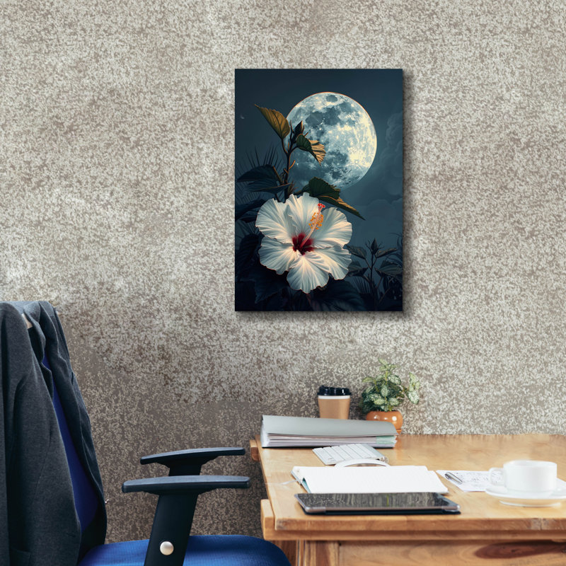 Art mural épique «Hibiscus and the Moon» par Andreas Magnusson, H 26 po x l 18 po x P 0,75 po