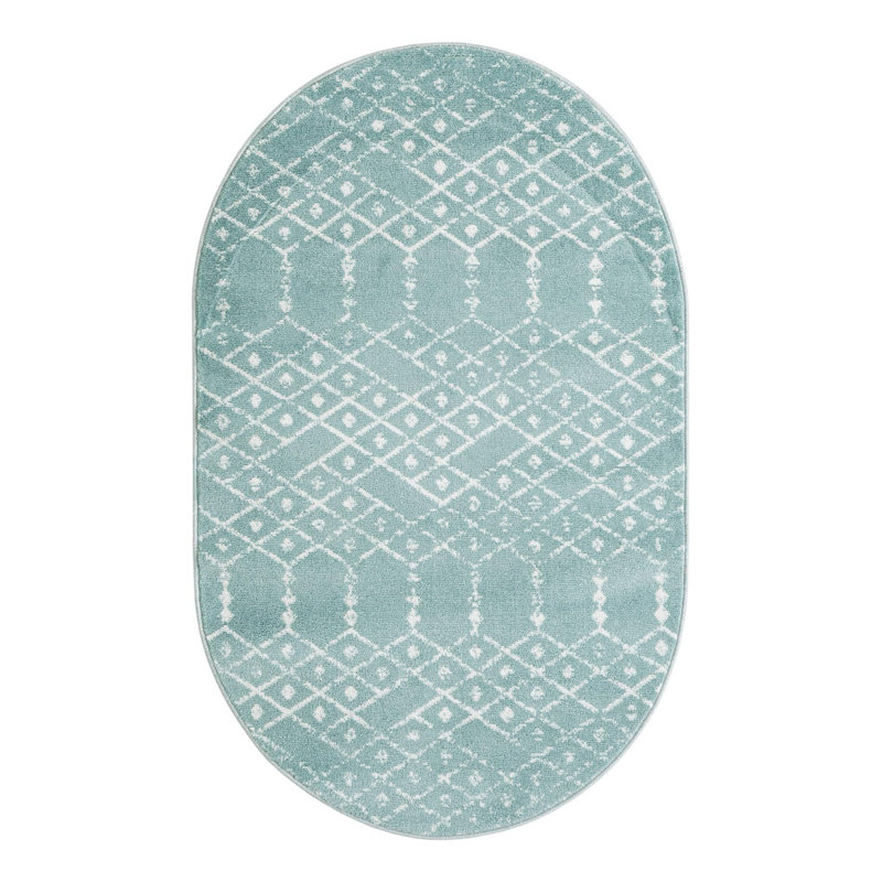 Sierra Geometric Aqua Area Rug, Oval 6'1" x 9', Aqua