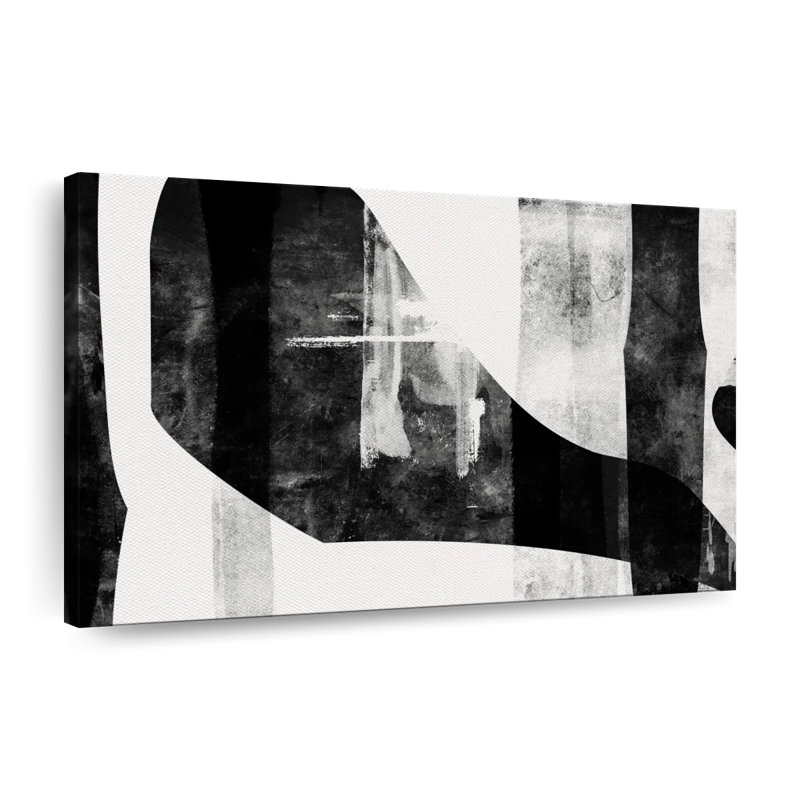 Encre noire abstraite sur toile, H 30 po x l 45 po x P 1,25 po