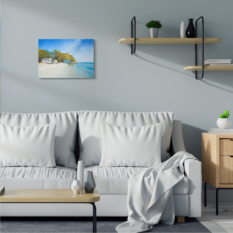 Cabanes de bateaux sur la plage de Sandy Coast, H 16 po x l 20 po, Toile tendue