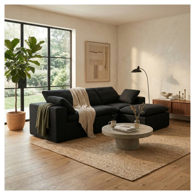 Canapé modulaire 3 places Cloud avec duvet et rembourrage en mousse, noir