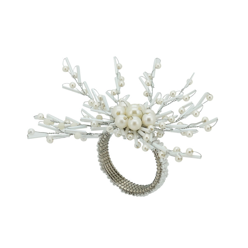 Silver Beaded Glamorous Napkin Rings Set of 4