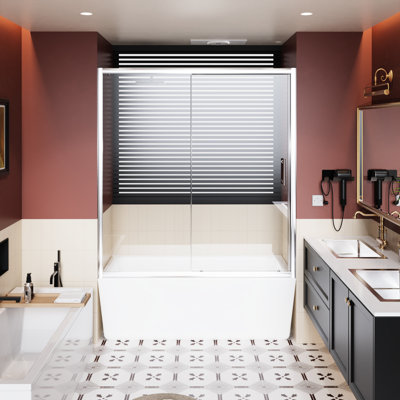 60 In Wide X 62 High Single Sliding Shower Door, 1/5 Inch Thick Tempered Glass, Stainless Steel Handle, Adjustable Width, Silent And Stable, Stylish Design Width Height Clear Finish, Aluminum Alloy