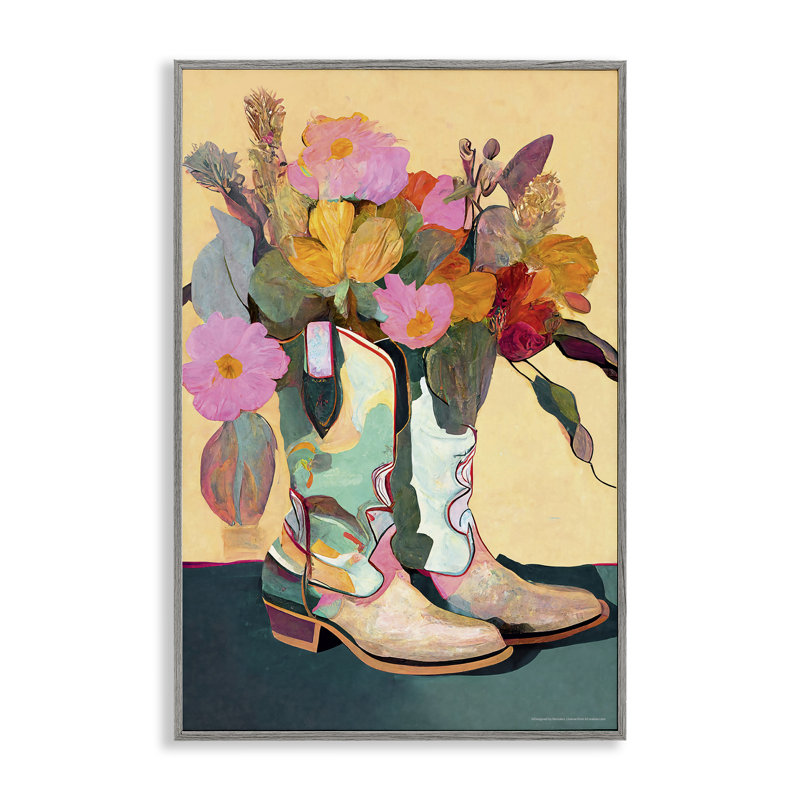 «Bright Cowgirl Florals», art de la giclée encadrée par Reinders, H 18 po x l 12 po, Estampe numérique Farmhouse