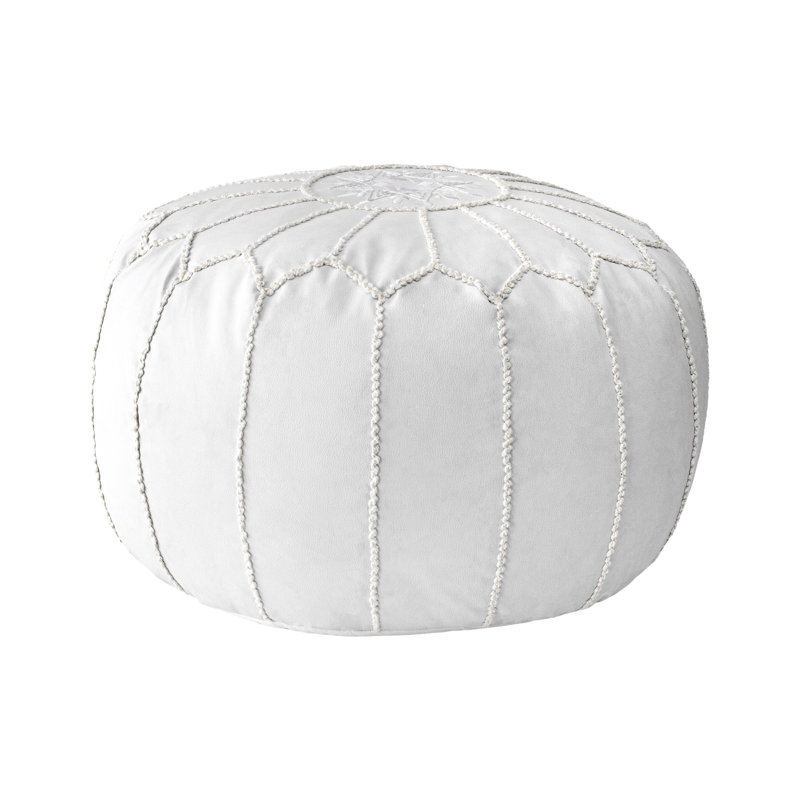 Faux Leather Pouf, Ivory Faux Leather