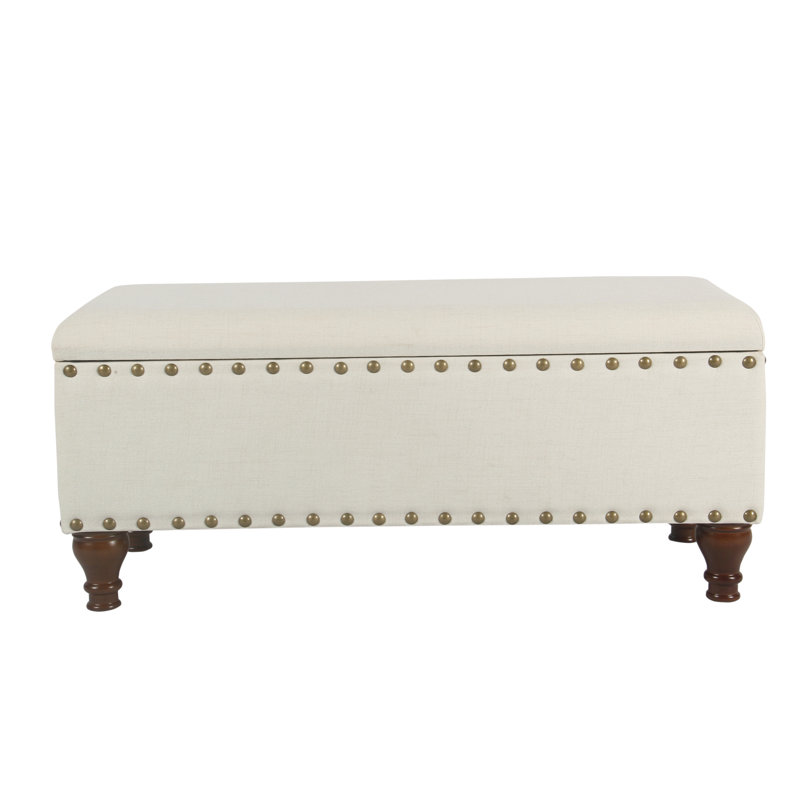 Collantes Upholstered Storage Bench, Cream/Brushed Brass Nailhead