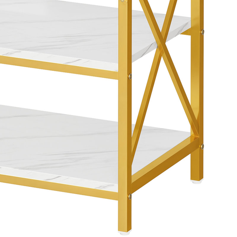 47" Modern Rectangular Dining Table, Dining Room Table, Multifunction Table  with Double Layer Shelves, Gold, White
