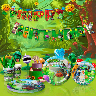 Plants vs Zombies Birthday Party Decorations for Kids, 128 Pcs Plants vs Zombies Party Decorations and Tableware Set