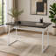 Table de salle à manger en métal rétro blanc et bambou grain de bois pressé espresso