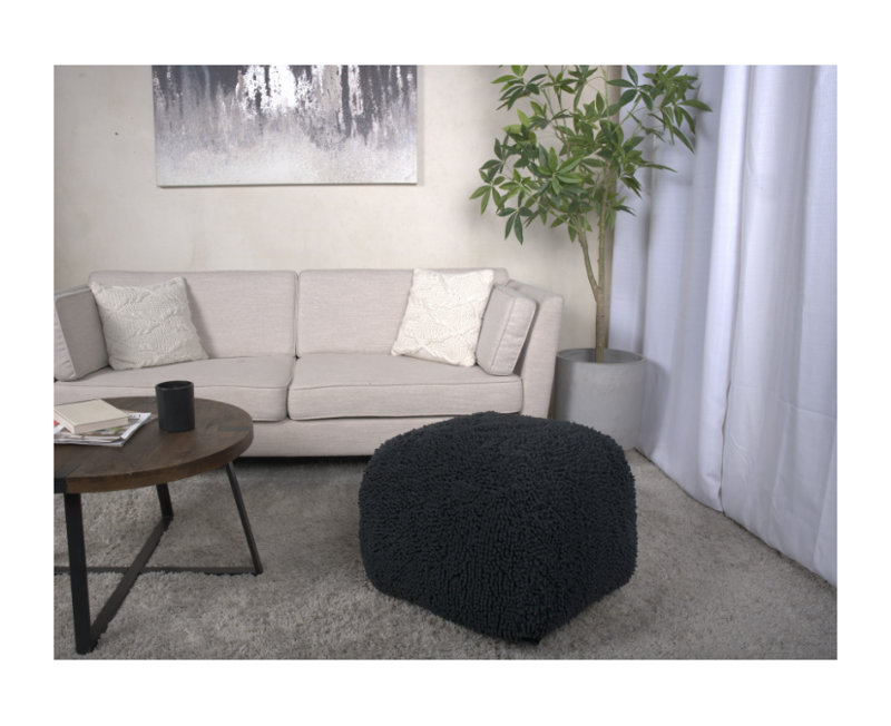Repose-pieds carré en microfibre Spongy, Noir