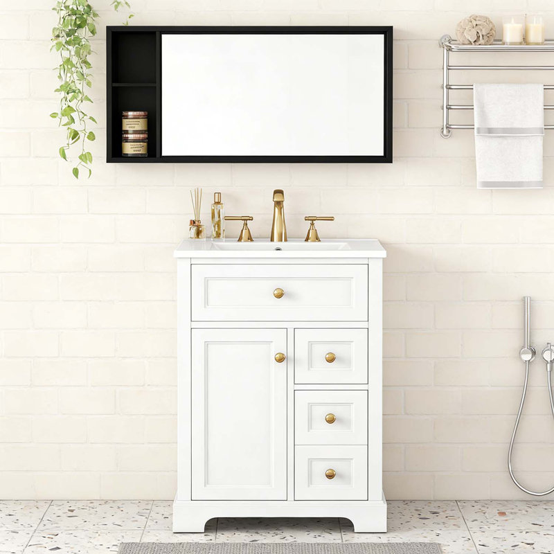 Meuble-lavabo 24 po avec lavabo, 3 tiroirs et armoire 24 po, Blanc