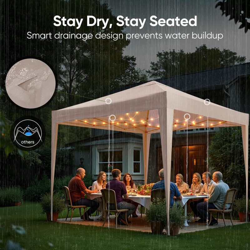 Quictent Portable Pop Up Canopy Gazebo with Carry Bag, 2x2m (6x6ft) Lightweight Shelter Tent for Parties, Camping, Festivals, Garden Events, Beige