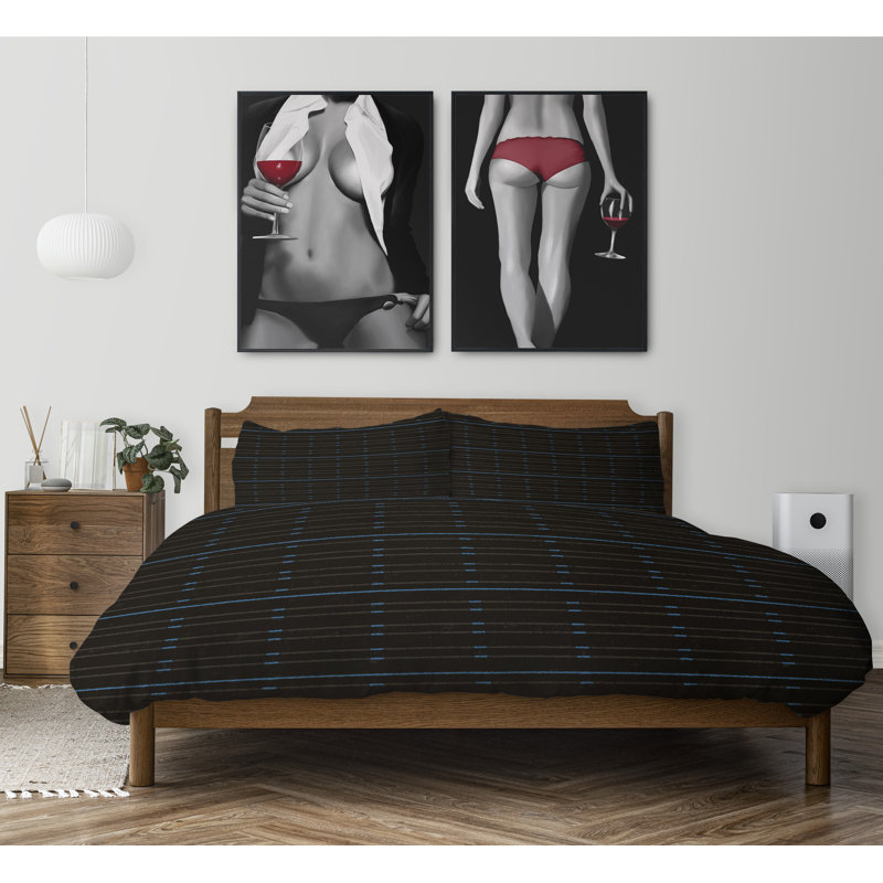 Polyester Twill Striped Duvet Cover, King Duvet Cover + 2 King Pillowcases
