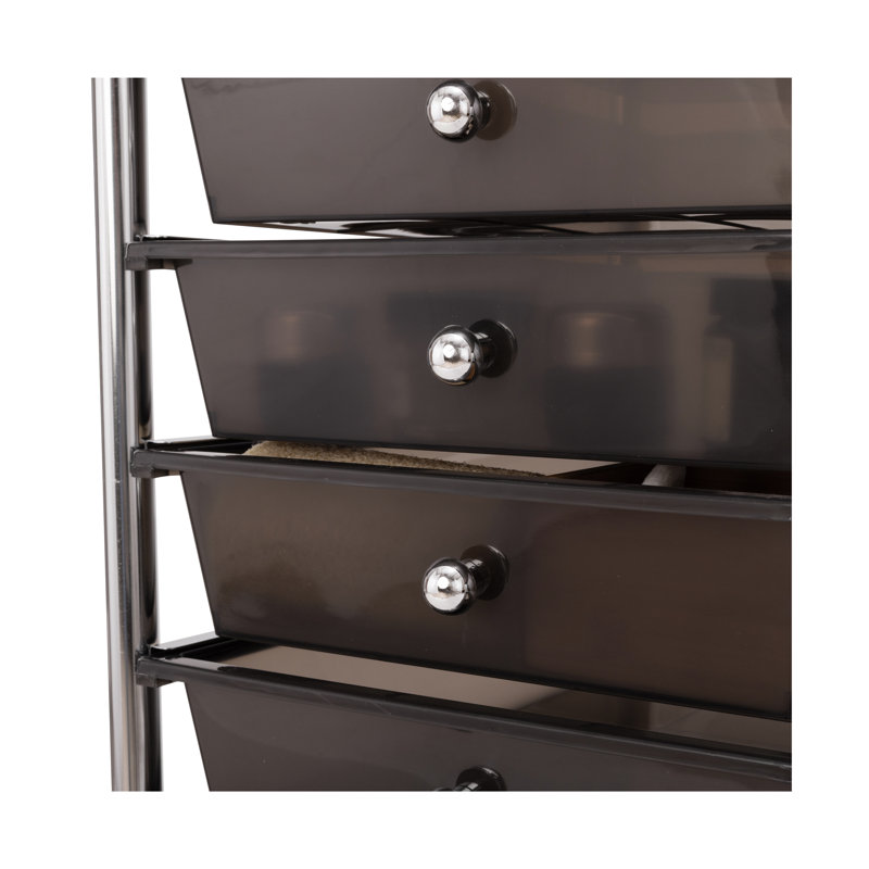 Black 10-Drawer Rolling Utility Storage Organizer with Chrome Frame