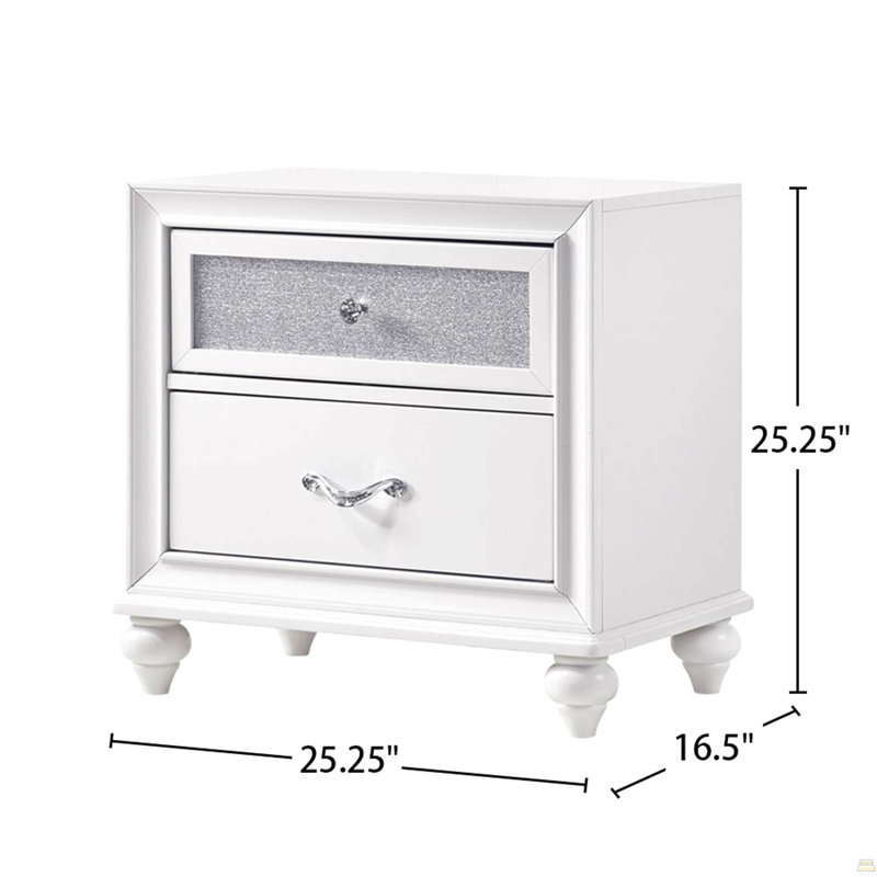 2 Drawers Nightstand With Acrylic Crystal Accents