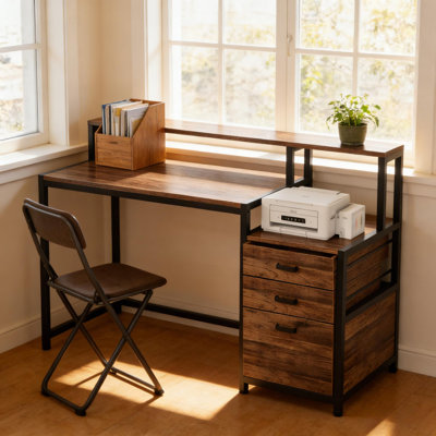 Office Desk,Spacious Computer Desk,Writing Desk With Elevated Monitor Stand