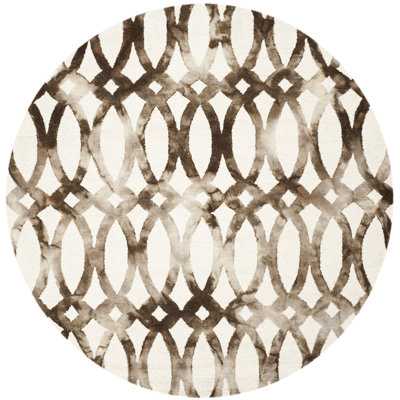 Amekia Hand Tufted Wool/Cotton Geometric Rug in Chocolate/Ivory