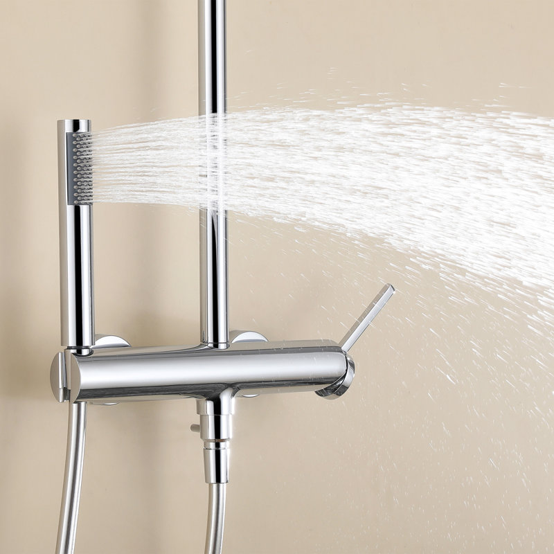Système de douche mural moderne 10 po avec douche à hauteur réglable et pomme de douche rotative, Chrome chrome