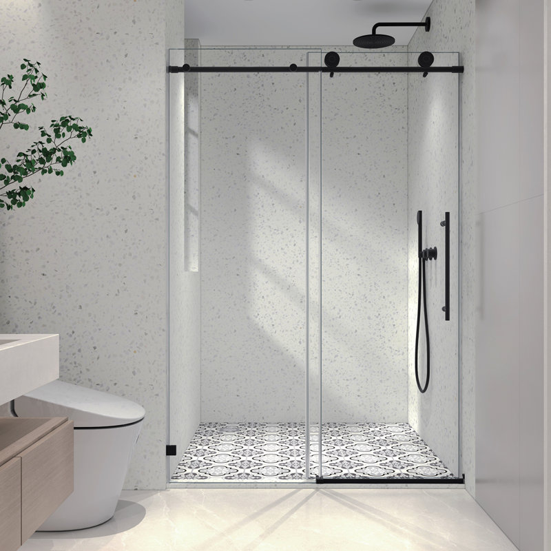 5476 BLACK Frameless One Fixed And One Shifted Shower Door, 70MM 304 Stainless Steel Large Pulleys With Adjustable Soft Closing Function,With Nano Easy Cleaning And Stick Explosion-Proof Menbrance