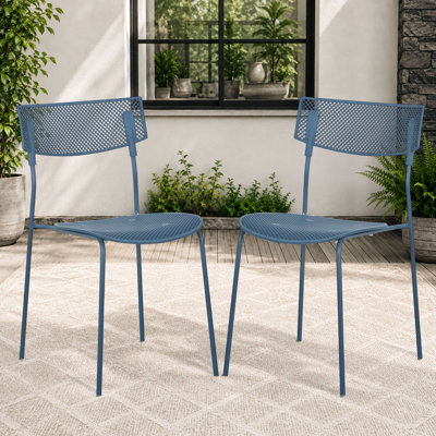 Chaise d'appoint moderne en filet avec dossier incurvé et conception légère pour la salle à manger, le bureau et l'espace de vie - ensemble de 2, bleu foncé