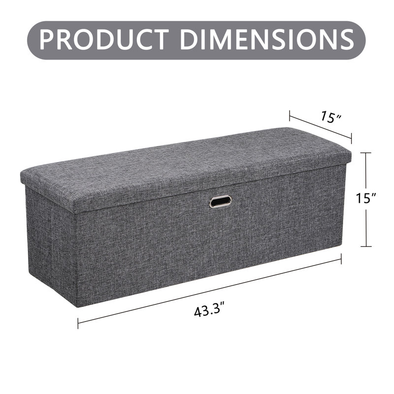 43Inches Storage Ottoman Bench, Folding Footrest Padded Seat, Storage Chest Long Shoes Bench, Holds Up To 660 Lbs, For Living Room, Entryway, Bedroom