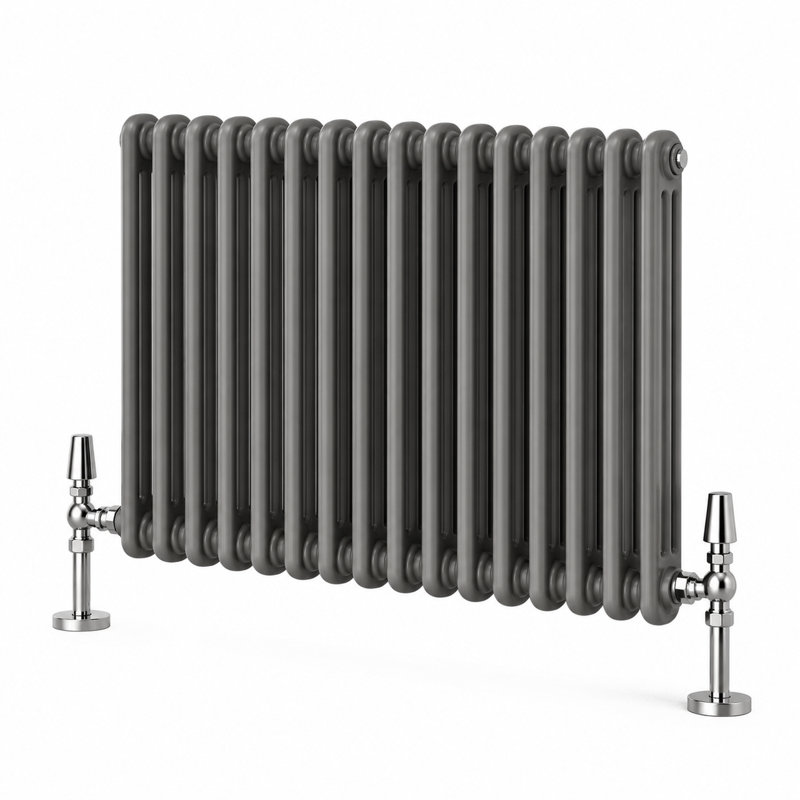 Uxbridge Horizontal Traditional Colosseum Radiator, 600mm H x 605mm W x 130mm D, Grey