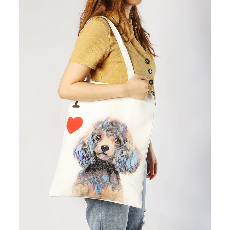 Sac d'art en toile - J'aime le caniche (gris)