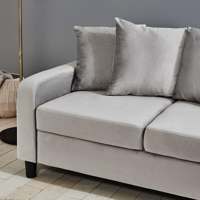 Mitzi 3 Seater Linen Sofa, Velvet, Grey, 2