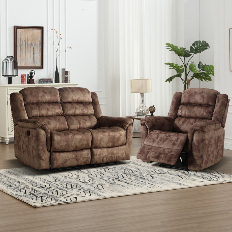 Ensemble de salon 2 pièces inclinable en microfibre moderne et ultra doux avec motif élégant, Brun