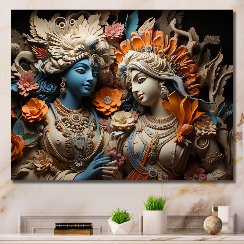 Hinduism Krishna Khaki Gods - Hinduism Canvas Prints, Wrapped Canvas, 34" H x 44" W, No Frame