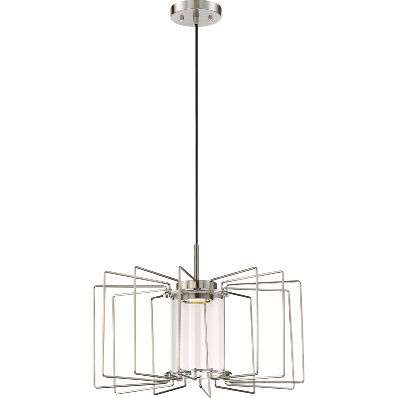 Luminaire suspendu géométrique à DEL 1 lumière Tyngsborough, Nickel brossé