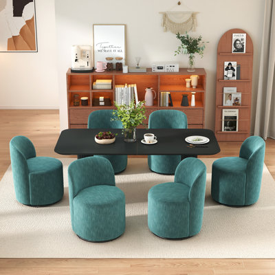 Ensemble de table de salle à manger moderne 71 po ovale avec chaises pivotantes 4/6, pieds ondulés et rotation à 360 ° pour la cuisine et la salle à manger