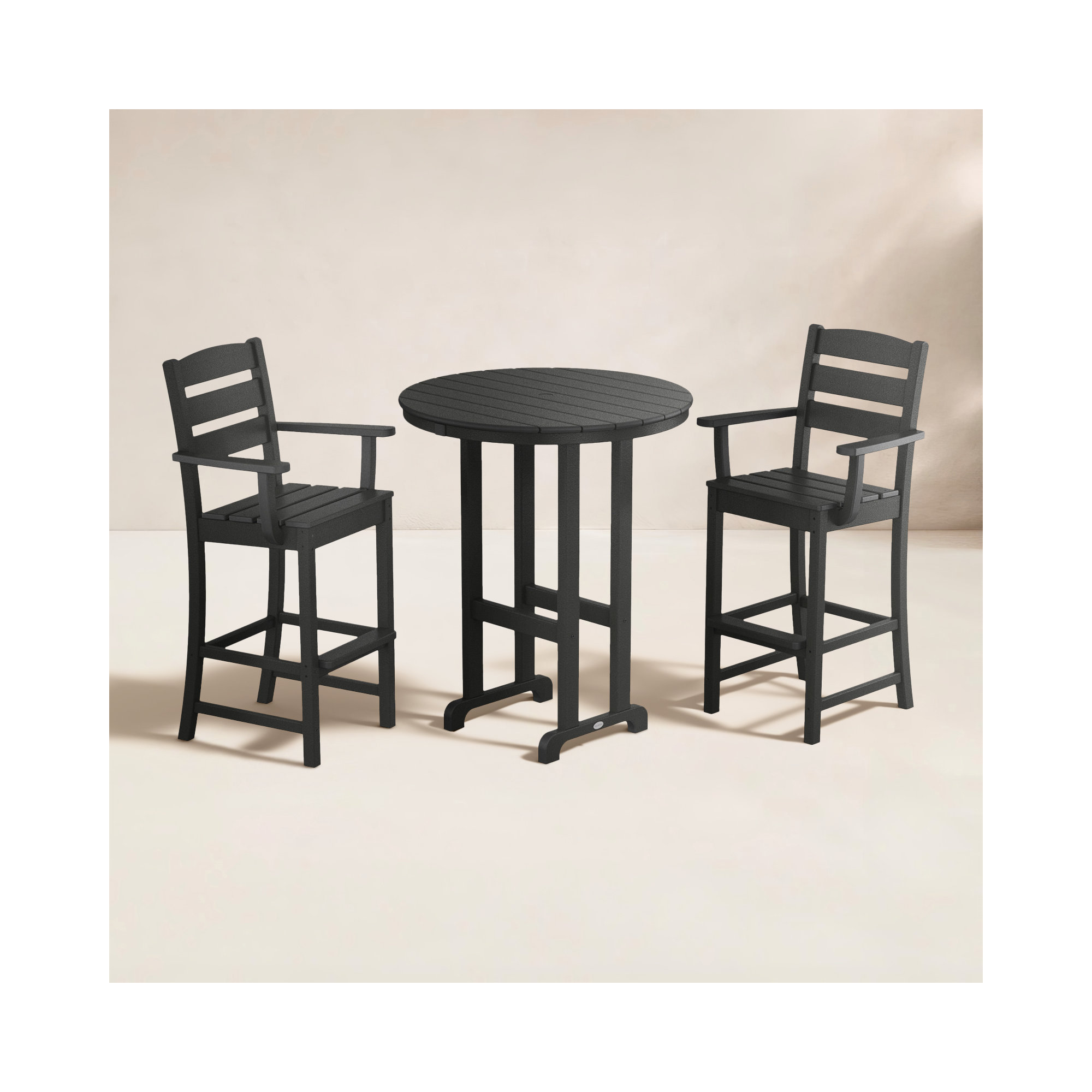 Lakeside 3-Piece Round Bar Arm Chair Set, Black