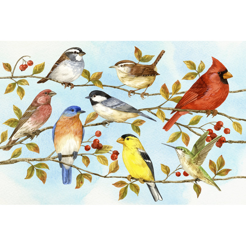 Birds and Berries V - Painting, 30 cm H x 46 cm W, Wrapped Canvas